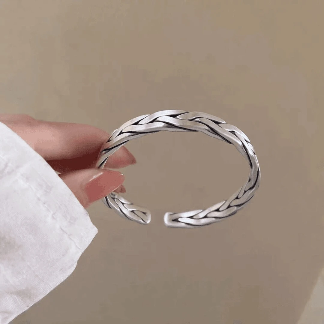 足银手镯 [尚古银]足银999手工编织麻花辫哑光面可情侣款银手镯