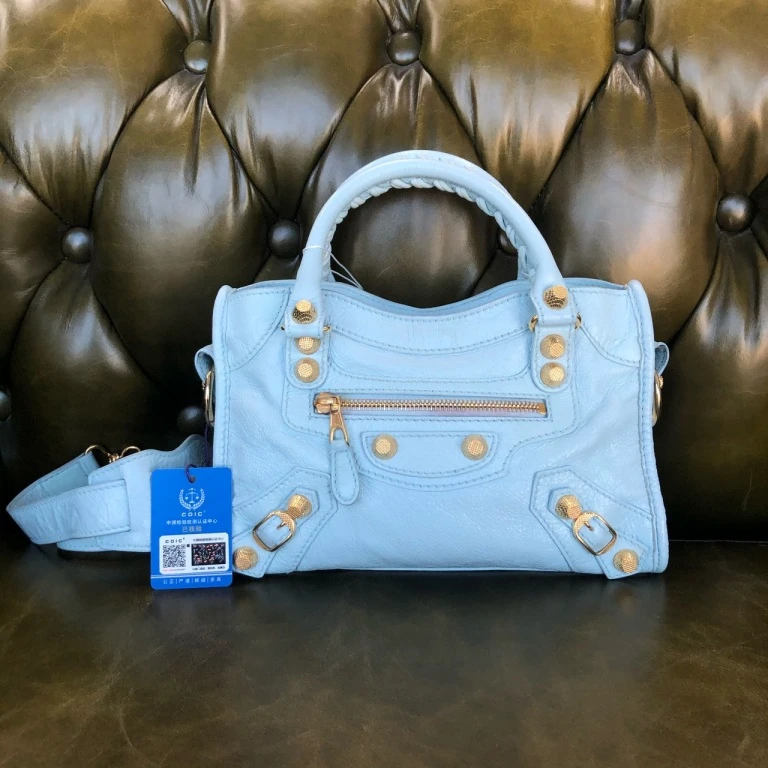95新 Balenciaga/巴黎世家 安洁利严选浅蓝色机车单肩包 WH410139