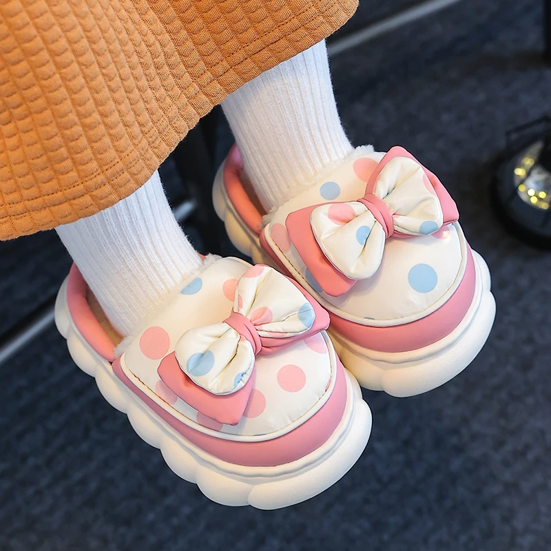 秋冬儿童棉拖鞋女童可爱公主居家室内蝴蝶结公主防水保暖拖鞋加厚