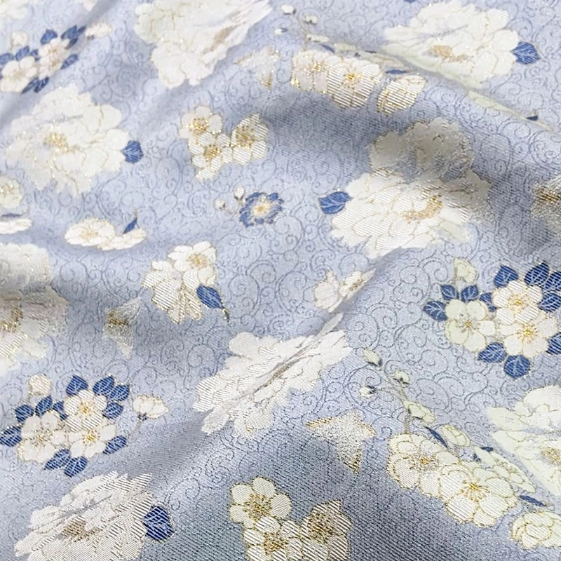 0.5米链接 拾悦丝绸  吴罗浅蓝山茶花（面料特殊一经裁剪不退换）