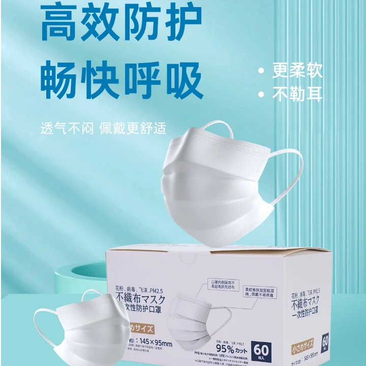 【商城】志睿澄儿童女神三层网红白色一次性口罩60枚装透气防尘口罩