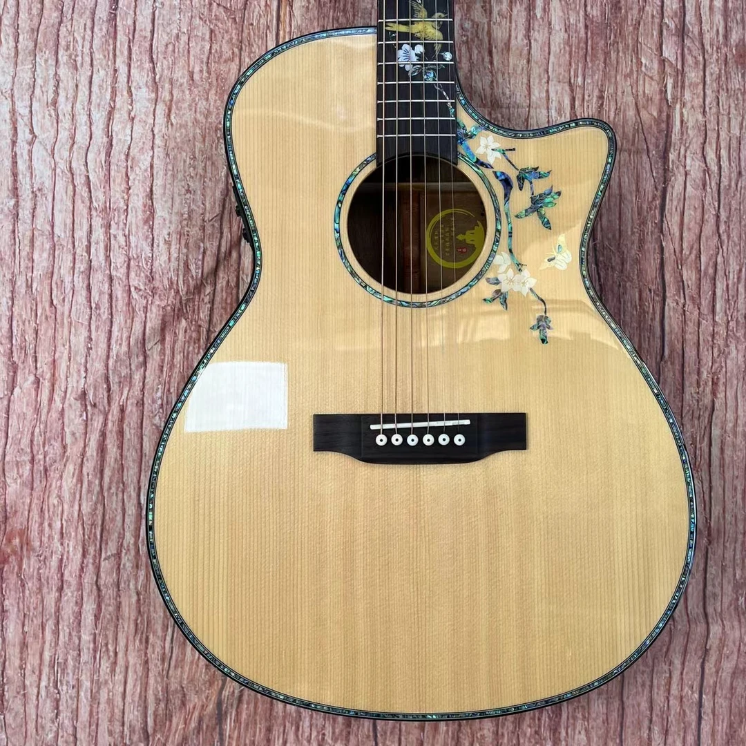 单板电箱吉他（非加震需要接音响使用）40寸缺角原木色亮光配置高