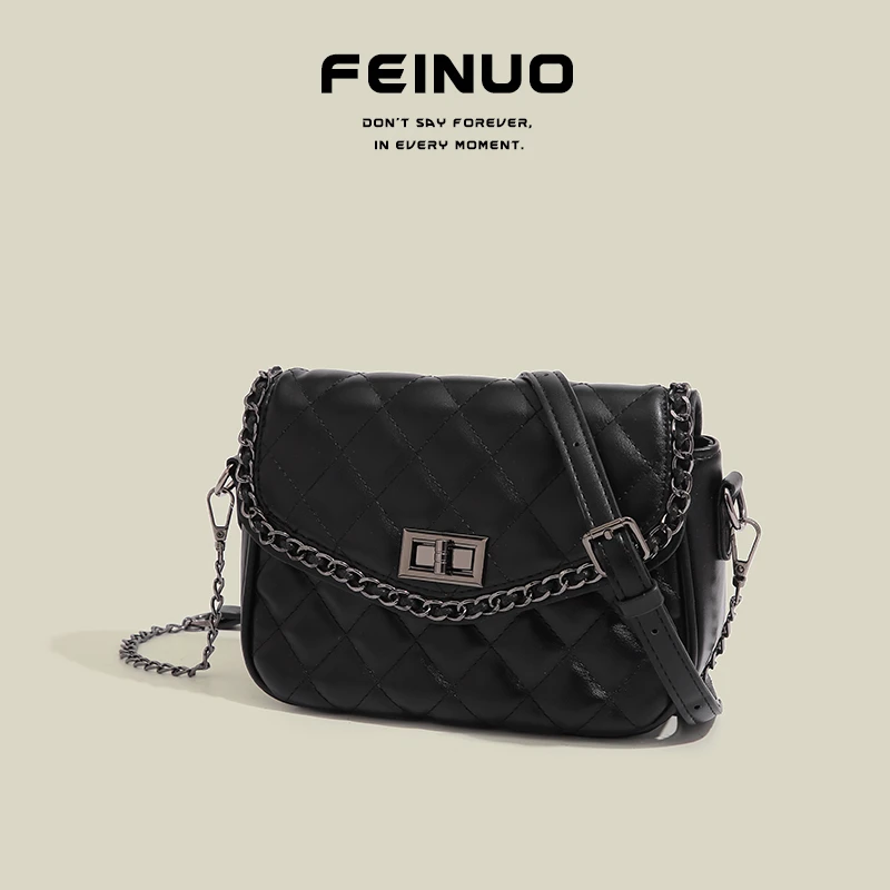 【FEINUO/妃诺】单肩斜挎包2024新款小香风菱格链条包女时尚百搭