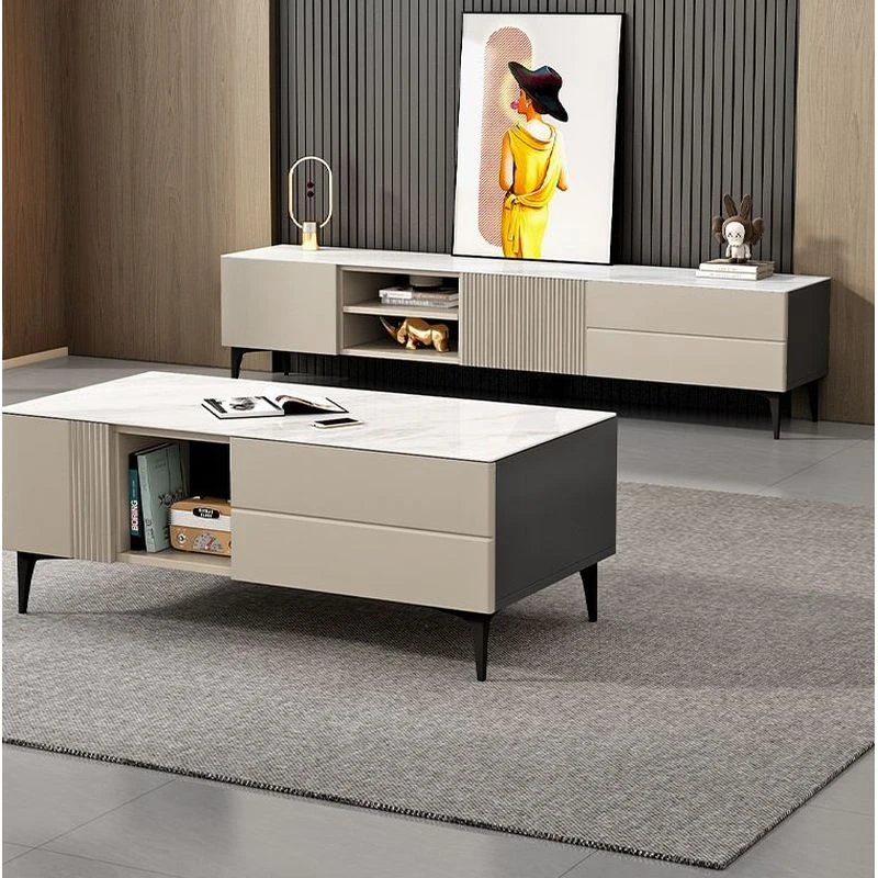 岩板电视柜落地现代简约茶几组合落地式户型高级岩板轻奢客厅