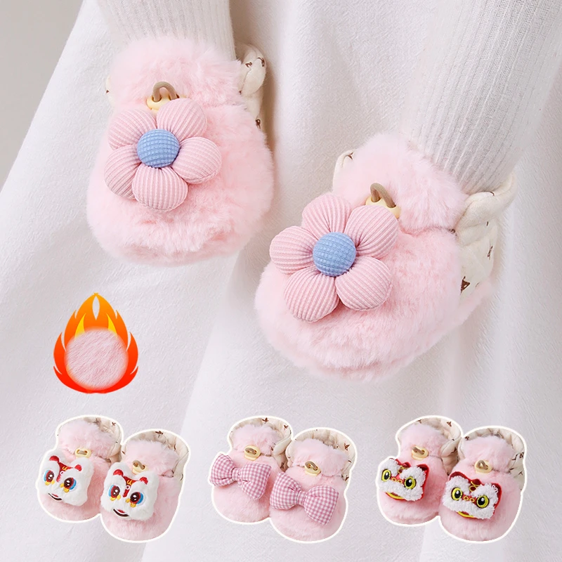 婴儿软底鞋袜保暖宝宝可爱步前鞋袜加绒加厚可爱不掉鞋袜粉色公主