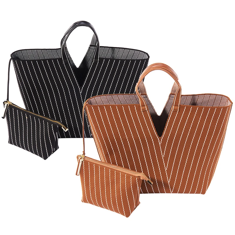 Oketsa编织条纹 飞织包 软面质感女士大容量手拎包 小众百搭时尚