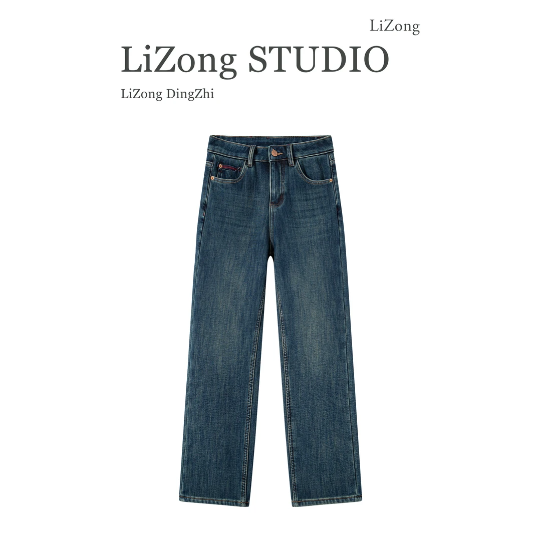 PF-5001冬季新款宝石蓝韩国原版安吉拉红设计加绒牛仔裤