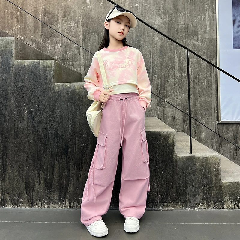 女童套装2025秋装新款爆款洋气卫衣大童宽松阔腿工装裤休闲三件套