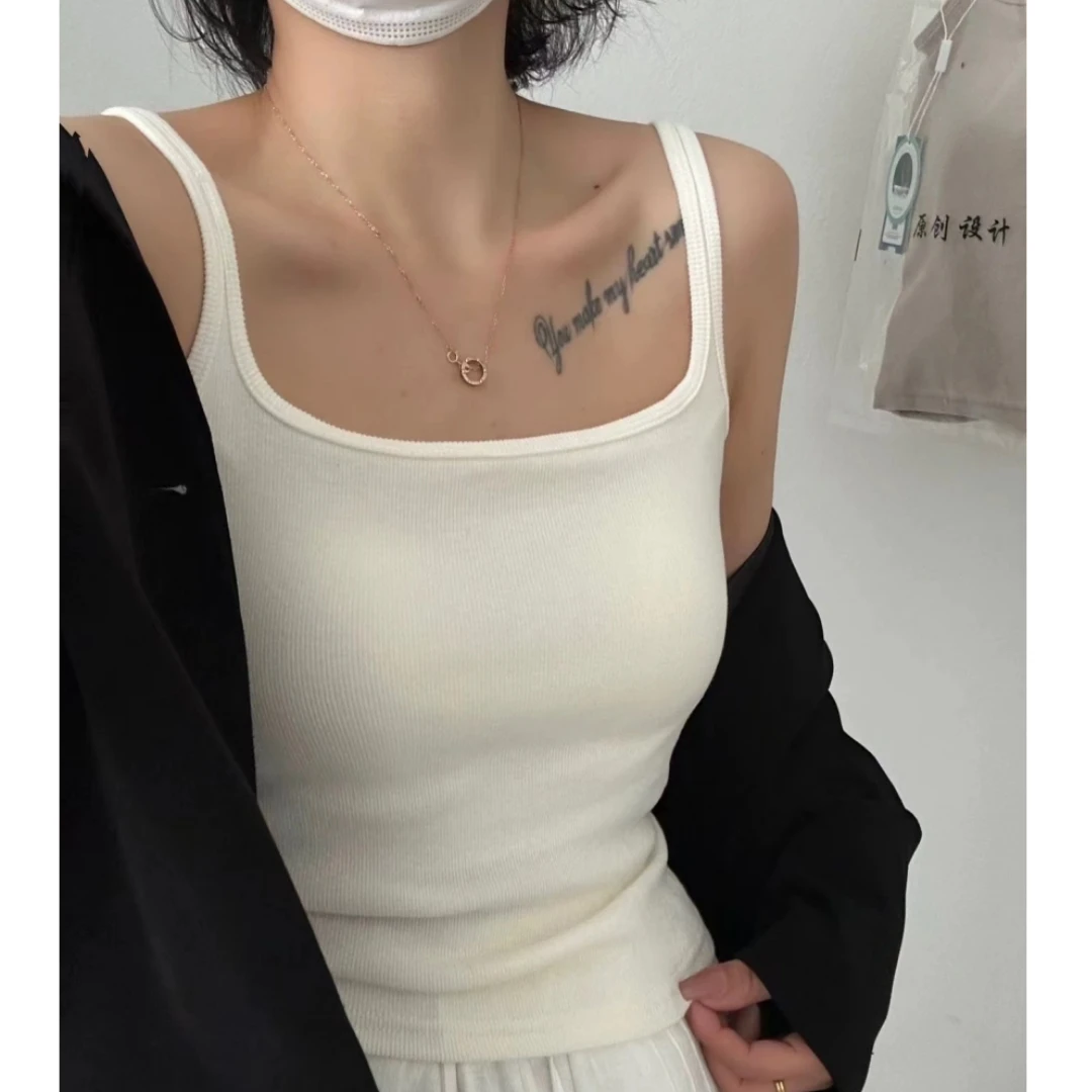 秋冬内搭磨毛保暖吊带背心女带胸垫U型美背时尚显瘦修身百搭打底