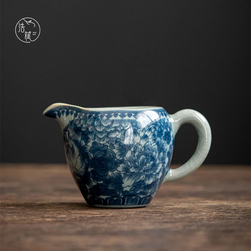 浩斌流荷仿古青花公道杯陶瓷泡茶匀杯单个功夫茶具配件分茶器茶海