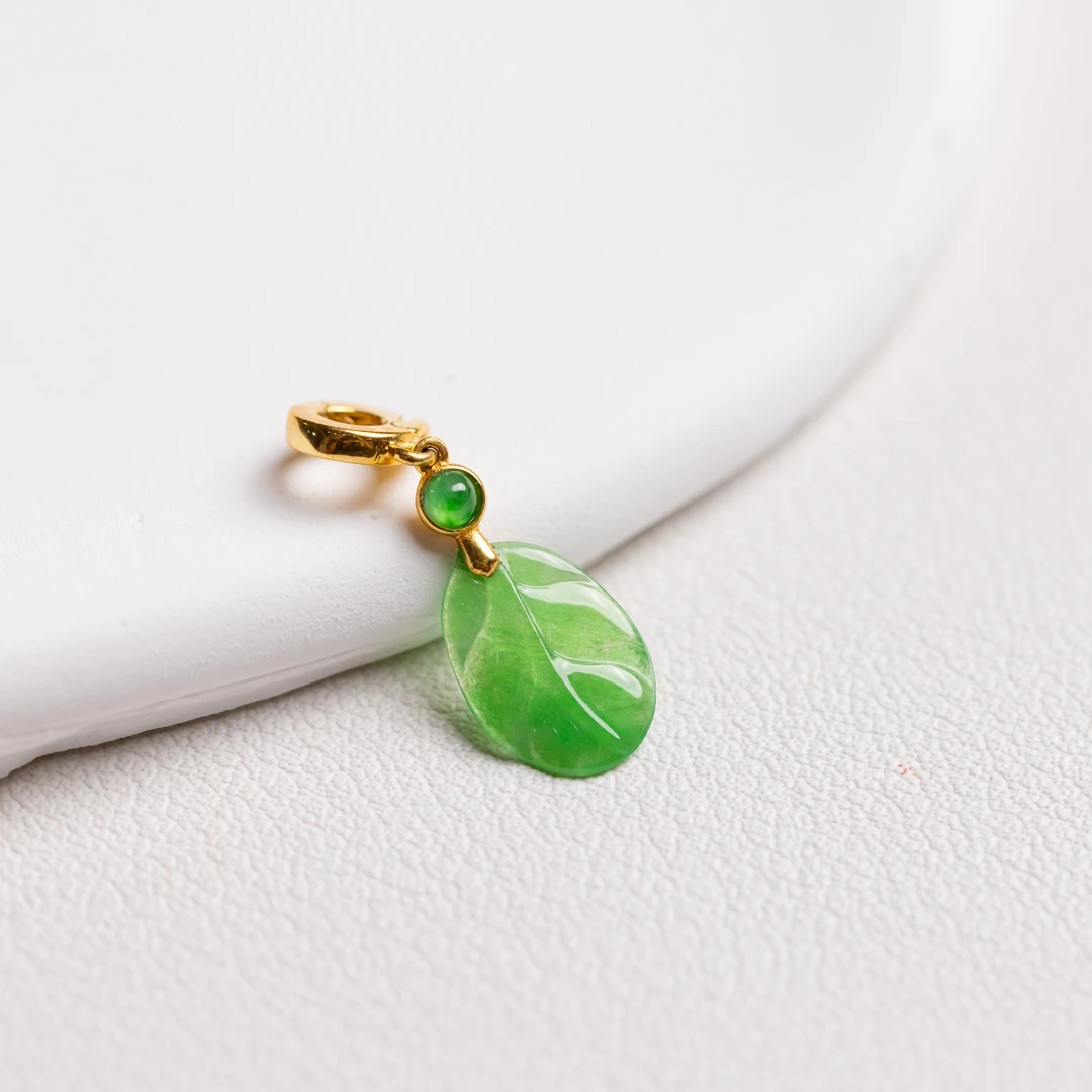 钦点提溜-天然A货翡翠-18K镶嵌绿叶子小提溜