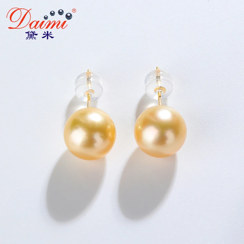 【黛米】YF685纯享深海海水珍珠金珠耳钉 10-11mm 18K金