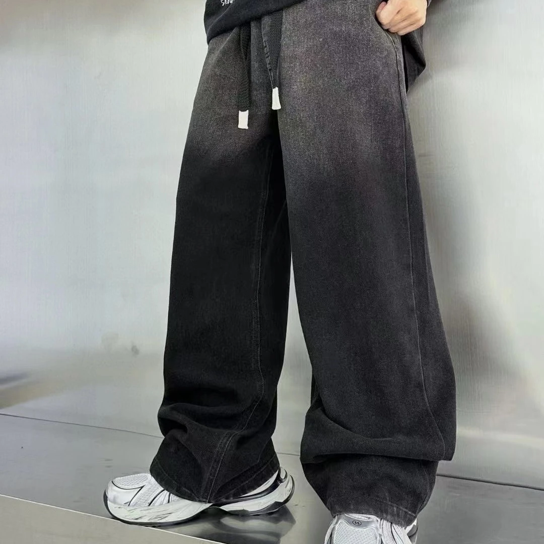 青少年秋季新款渐变百搭时尚直筒宽松牛仔裤