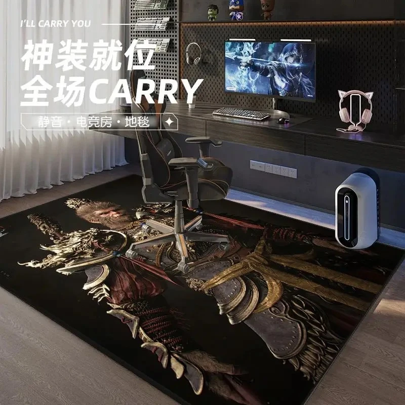 电竞房地毯卧室电脑桌转椅地垫黑神话悟空电竞椅满铺书房隔音地毯
