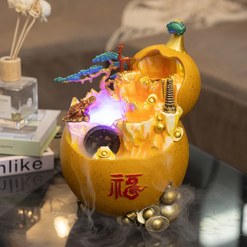 新中式葫芦假山流水摆件小型室内桌面创意家居客厅茶桌办公室装饰