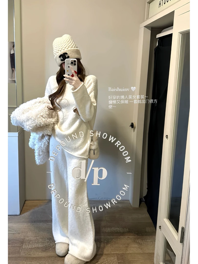 2025春季洋气减龄高级感搭配一整套毛衣宽松休闲阔腿裤两件套女装