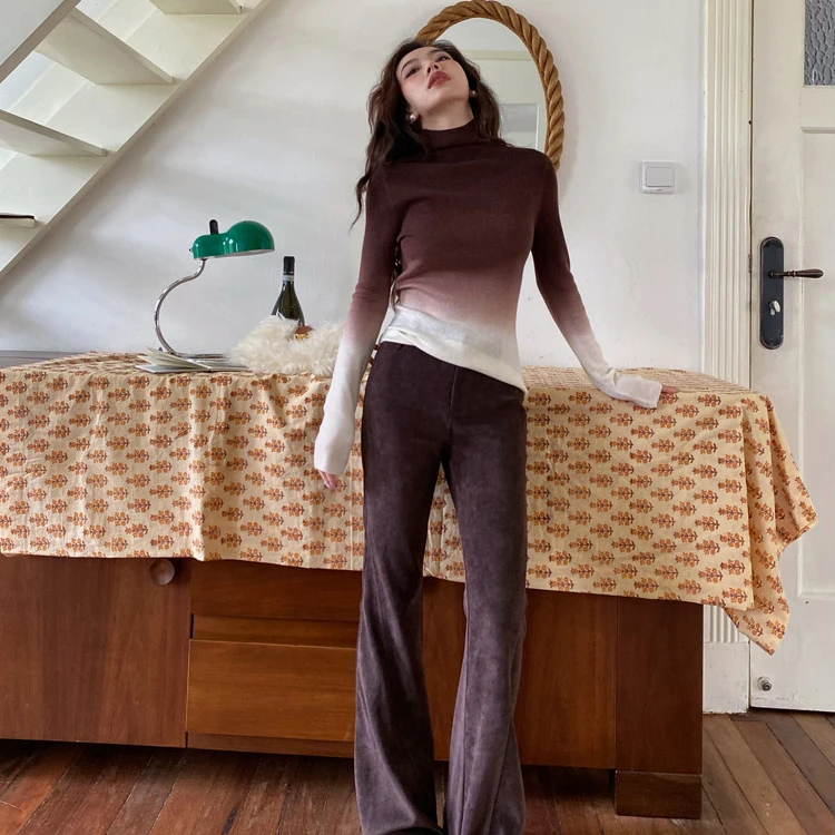 渐变色半高领针织衫女2025春季纯欲长袖上衣打底衫内搭美拉德毛衣