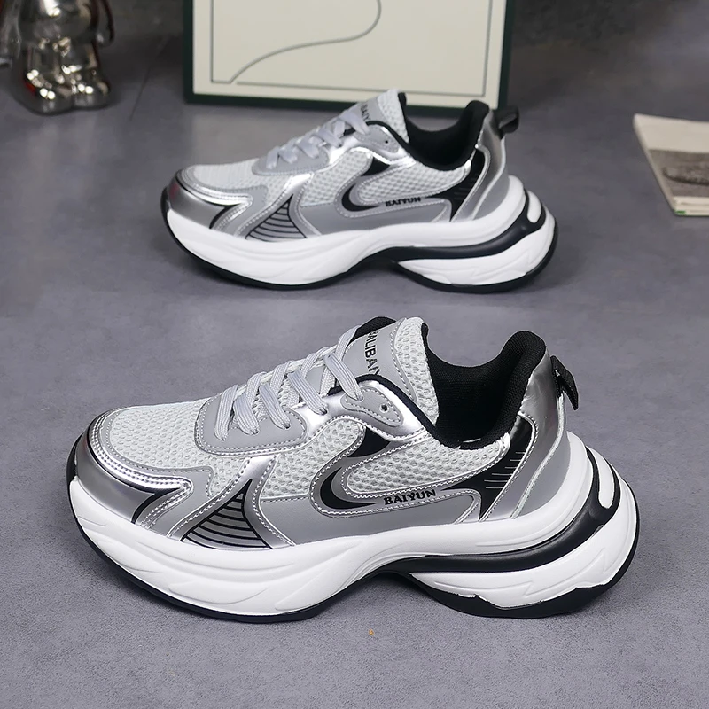 厚底透气星河厚底银色老爹鞋女新款增高休闲运动鞋ins潮流增高鞋