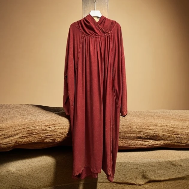 麻炒色包边巫婆帽连衣裙袍（衣长112，胸围170CM)长袖宽松连衣裙