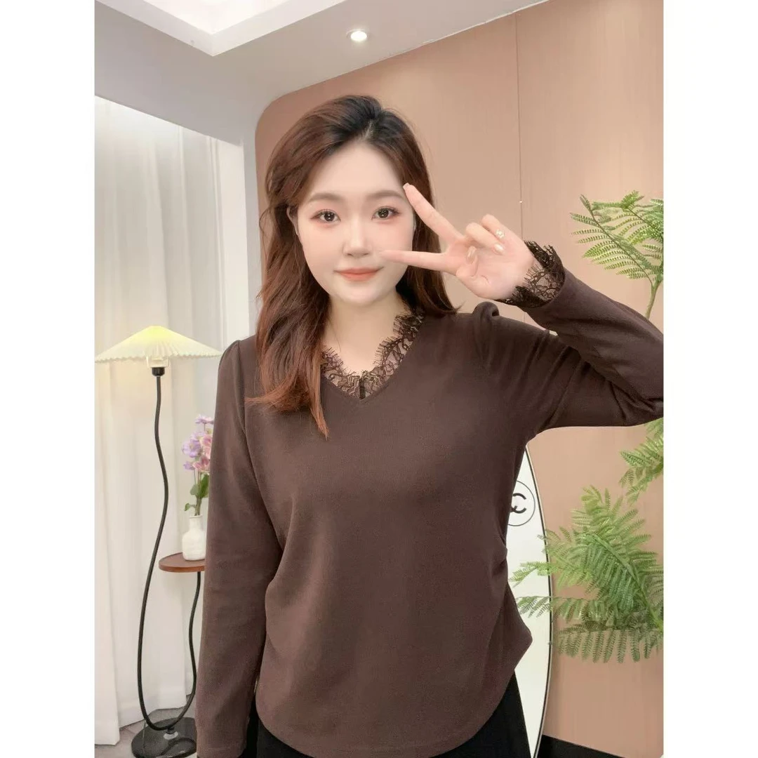 【加绒款  婷哥定制  浪漫月光】秋季新款法式瘦打底上衣TGW41379