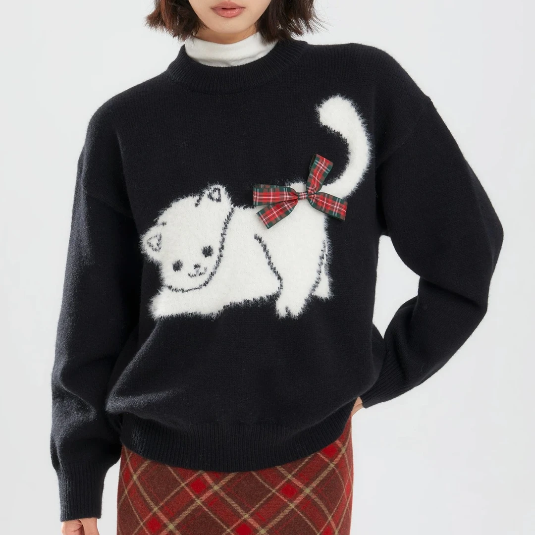 【小贝推荐】新款秋冬蝴蝶结屁屁猫慵懒百搭毛衣CCC11309