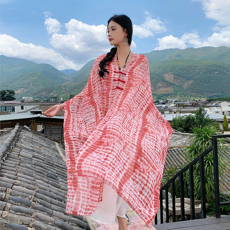 云南扎染民族风盘扣围巾旅游穿搭防晒超大空调房披风外搭薄款披肩