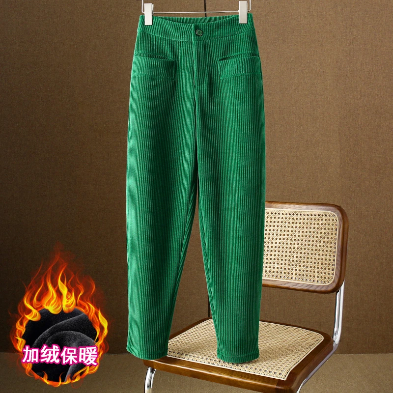 加绒加厚灯芯绒裤女秋冬季大码萝卜哈伦裤小脚显瘦小个子休闲裤子