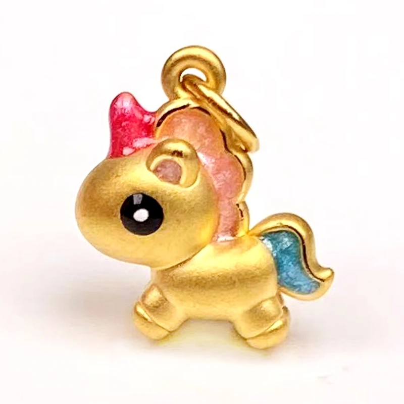 足金999【独角兽】3D硬金黄金珐琅彩色梦幻炫彩独角兽转运珠手串