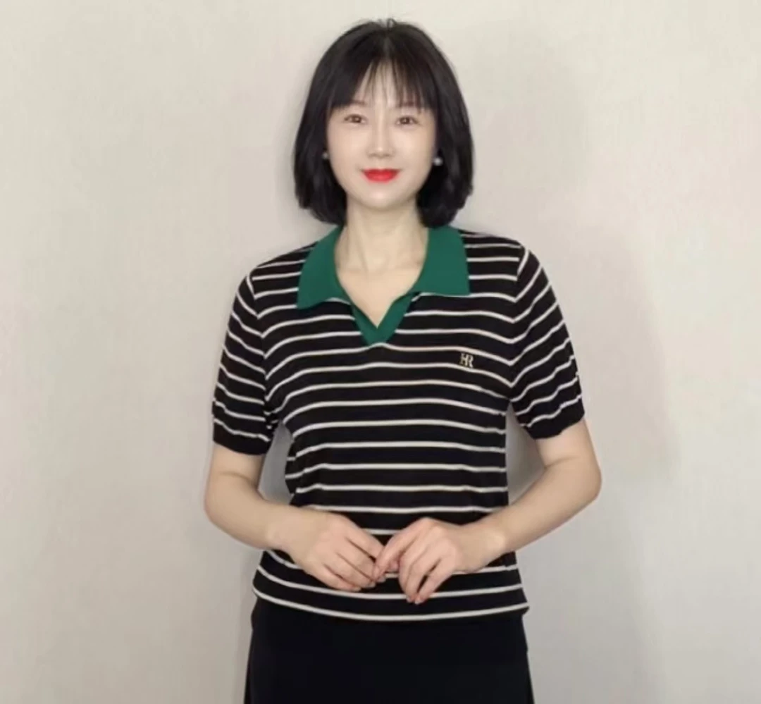 翻领莱赛尔天丝小衫 大码显瘦妈妈装上衣（96095）