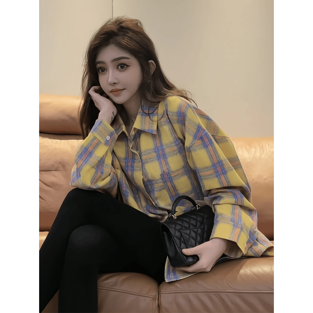 高级感格子衬衫外套女款百搭2023网红女装时尚洋气外穿长袖上衣