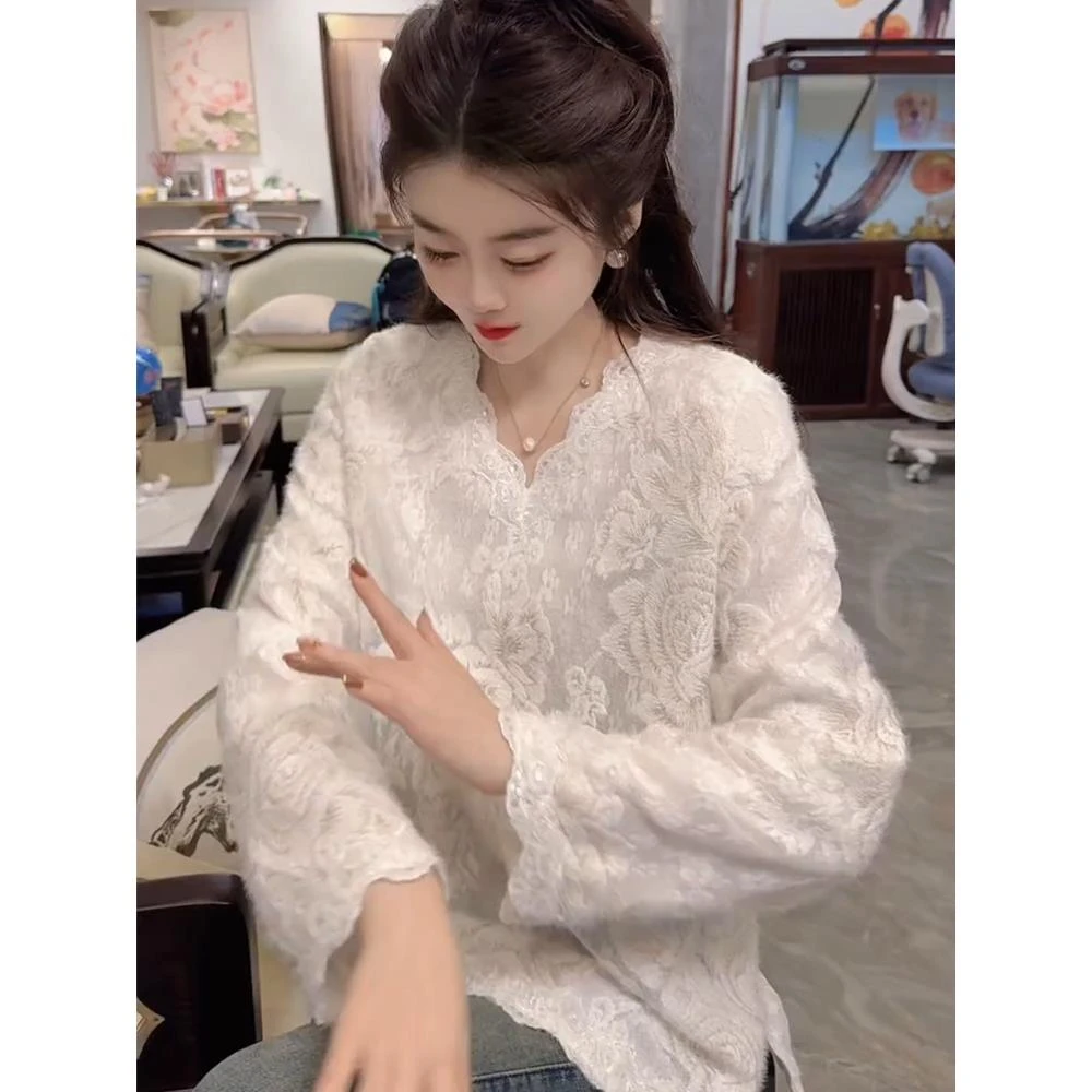 富贵花朵J时尚百搭休闲舒适拼色简约衬衫打底衫内搭长袖国风上衣