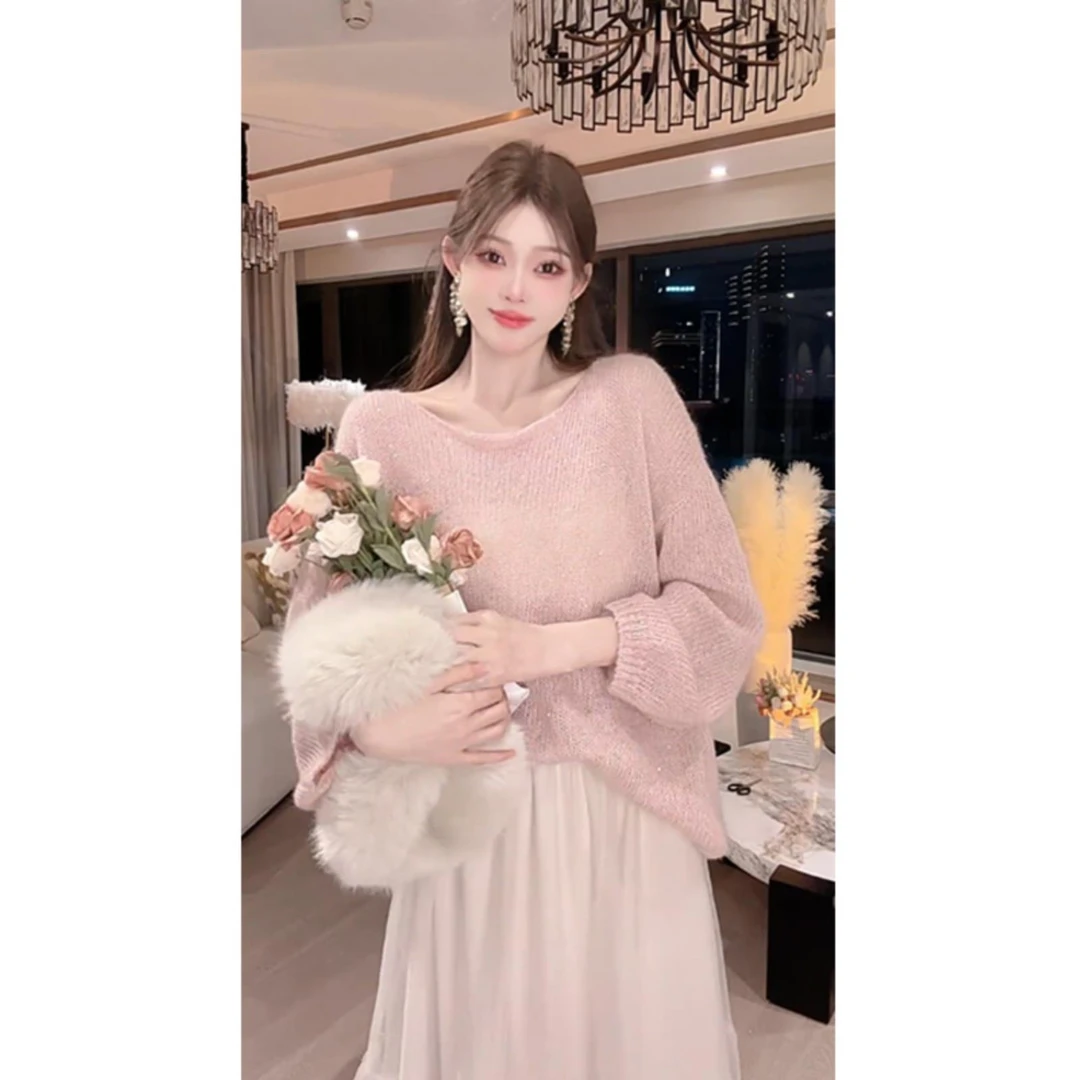 小狐狸pl秋季新款针织套装亮片宽松毛衣半裙两件套温柔风气质套装