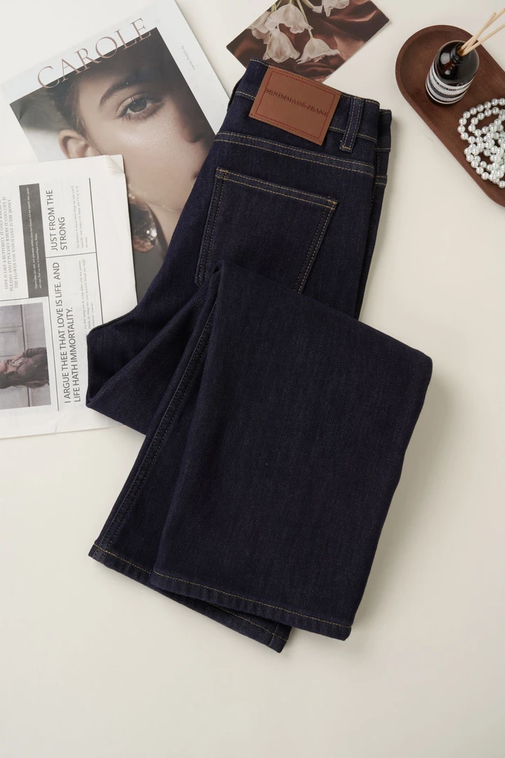 秋冬新款高腰阔腿加绒丹宁弹力宽松百搭牛仔裤女士直筒显瘦拖地裤