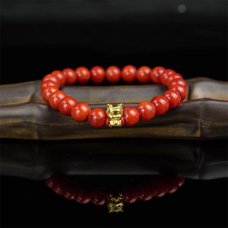 8mm天然川料南红diy足金手串/3096500388