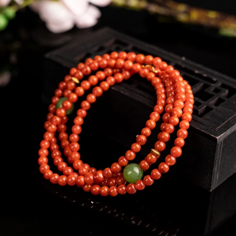 原创设计18k川料瓦西南红女款多圈百搭时尚万能链HSHS020380288