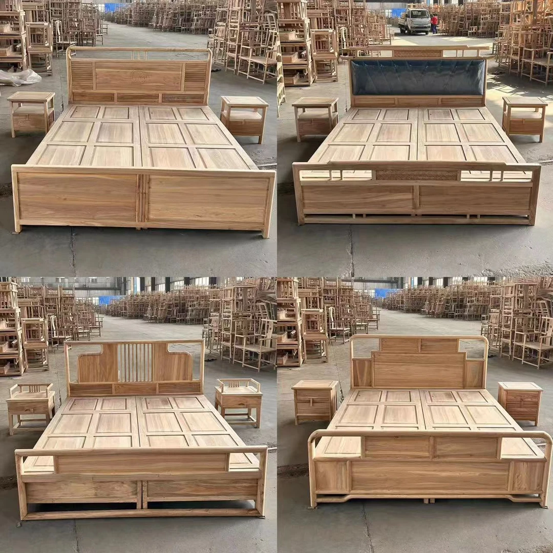 北方榆木全实木双人床新中式客厅简约两用主卧北欧成套