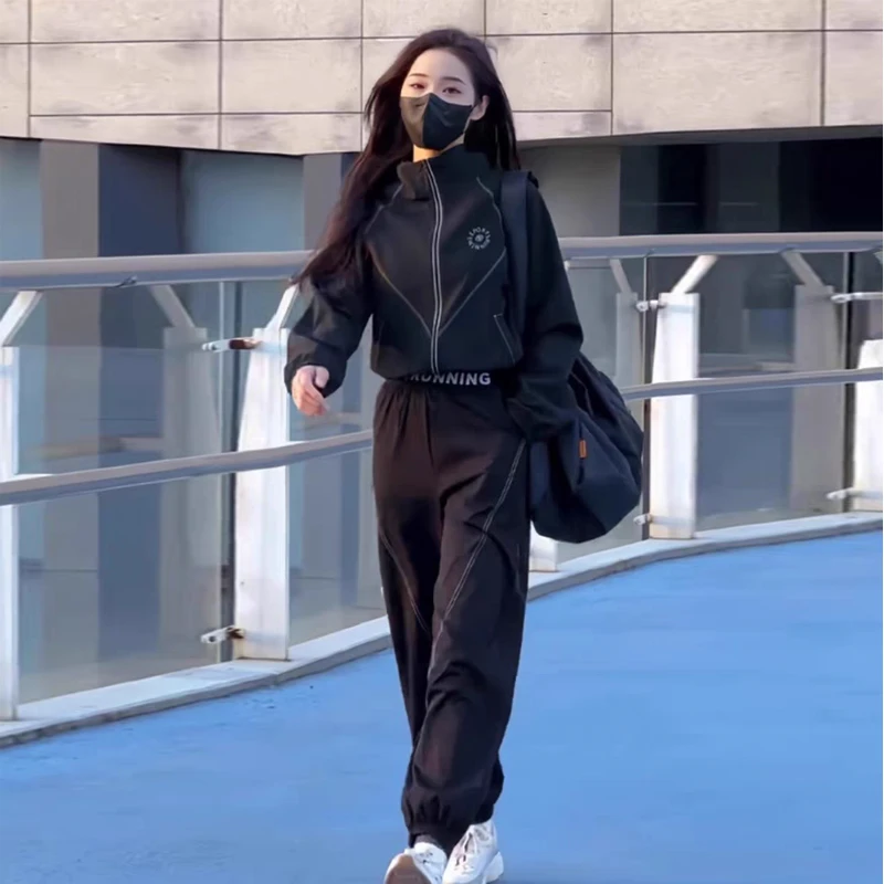 欧货休闲运动套装女2025年新款春秋时尚洋气跑步运动服两件套显瘦