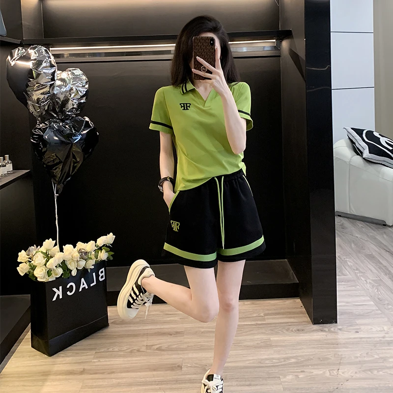 小个子运动休闲套装女夏2025新款时髦减龄显瘦炸街短袖短裤两件套