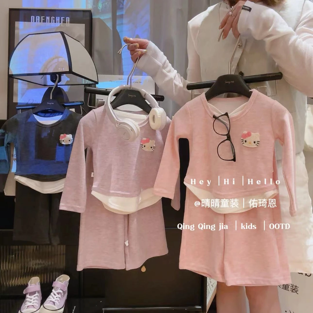慵懒风糯米绒女童中小童休闲风假两件套装2024秋季秋款新款韩版