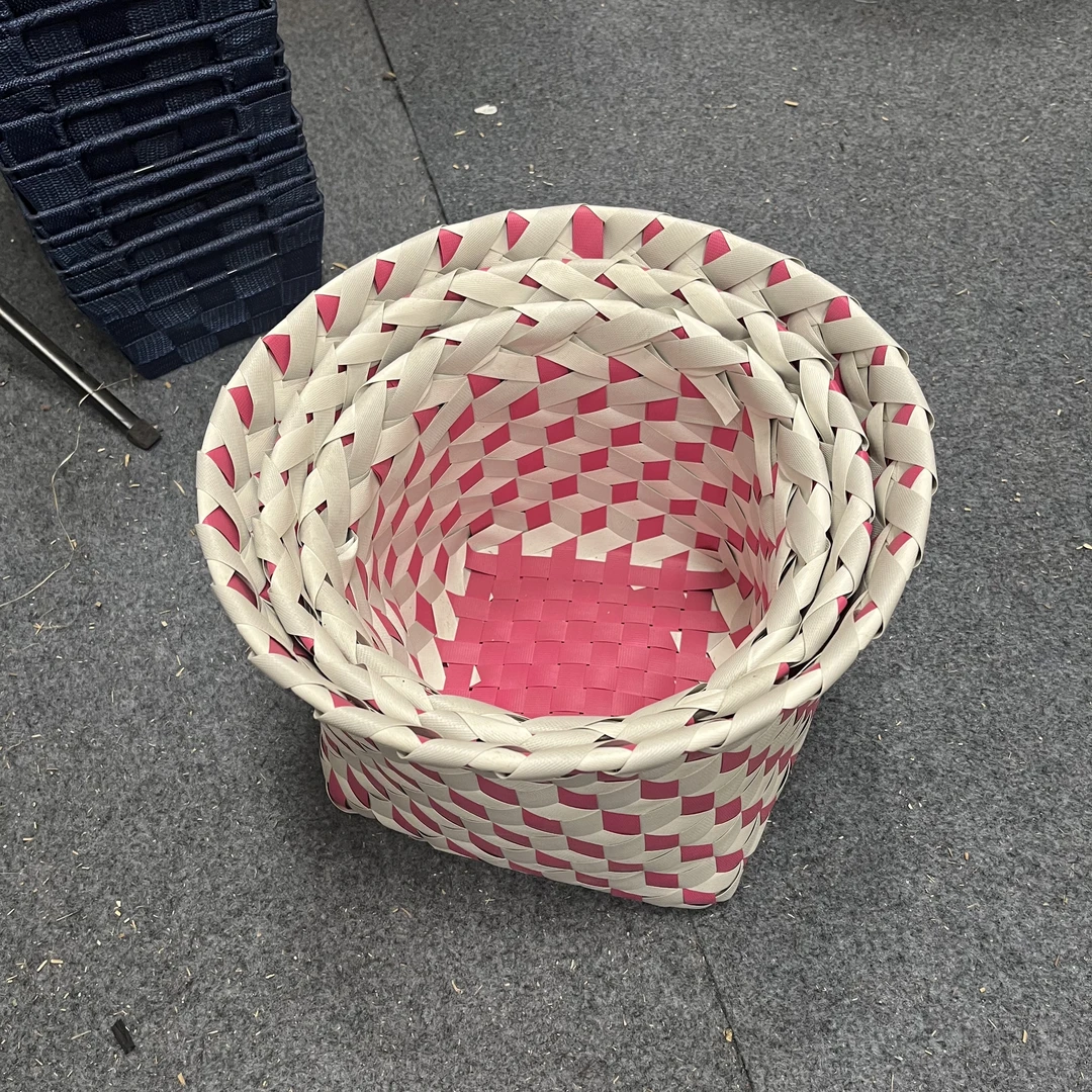 510号pvc编织带收纳筐三件套大号口径31高21（有瑕疵介意勿拍）