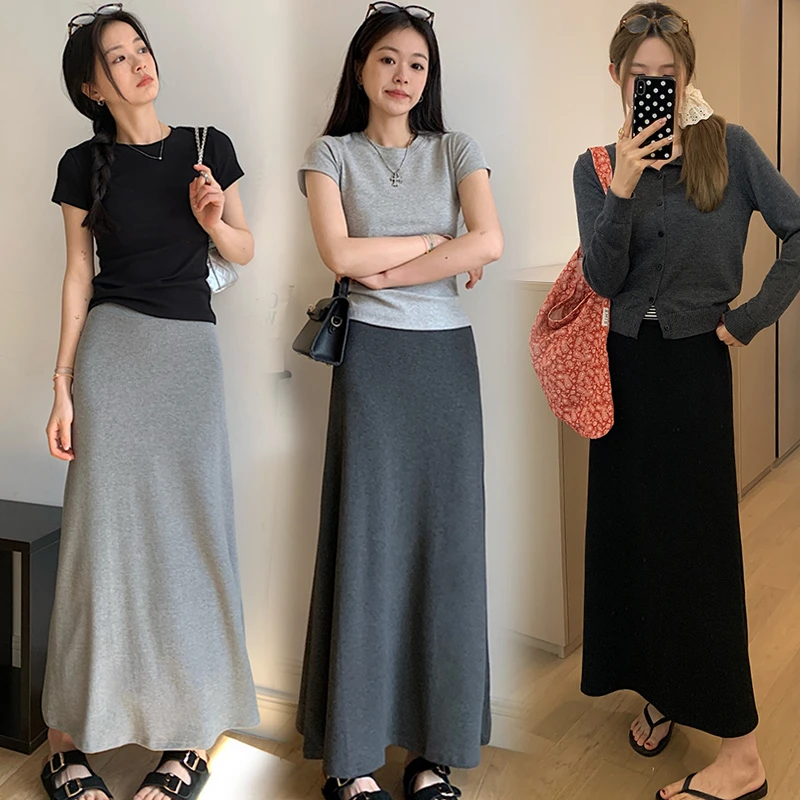 孕妇深灰色半身裙女春秋2025新款无托腹中长款包臀鱼尾裙长裙夏季