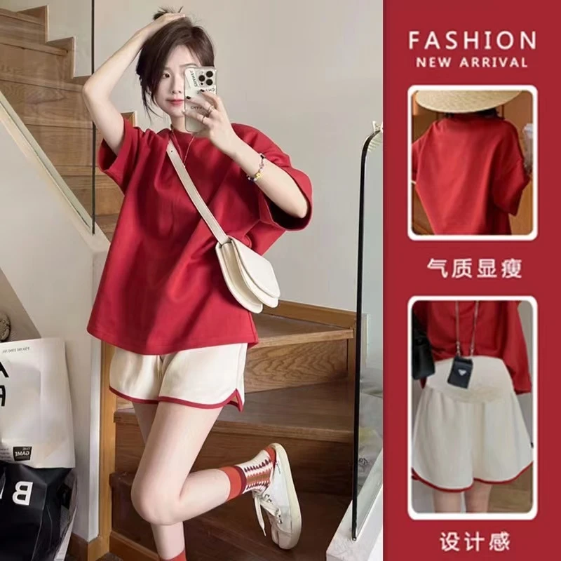 孕妇装套装夏款休闲短袖上衣运动短裤子夏季女薄款外穿时尚两件套