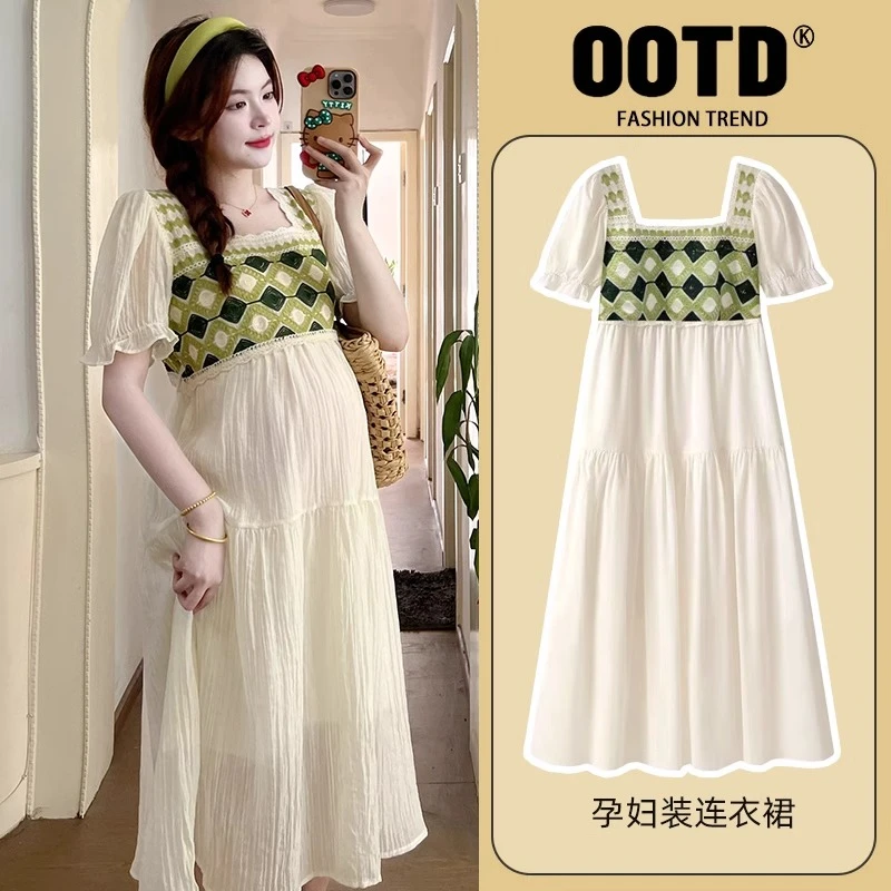 孕妇连衣裙夏款2024新款洋气时髦裙子夏季薄款遮孕肚潮妈显瘦夏天