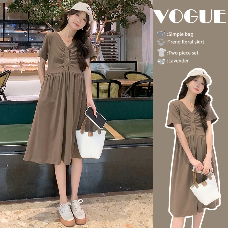 孕妇装夏季薄新款时尚显瘦夏装连衣裙孕期中长款口袋洋气哺乳裙子