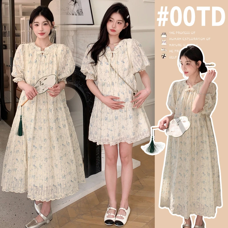 新中式孕妇连衣裙夏季宽松显瘦中国风刺绣时尚大码长款遮肉小个子