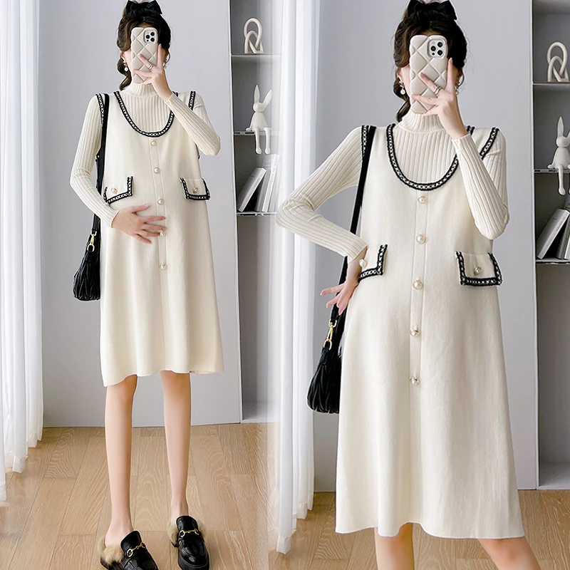 孕妇装连衣裙新年战袍过年穿洋气时髦高级感针织打底上衣裙子秋冬