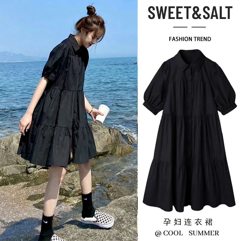 孕妇夏装连衣裙2024新款小个子大码宽松夏款时尚辣妈衬衫短裙夏季