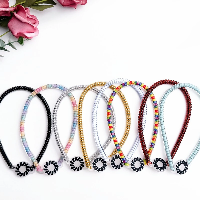 TT时尚百搭五彩高弹力简约电话线发圈运动发带韩版洗脸发箍可爱