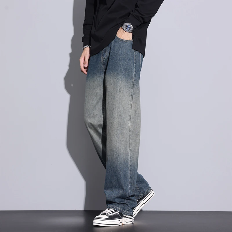 Kuvine2024秋季款美式复古Vibe水洗牛仔裤男潮流渐变宽松直筒长裤