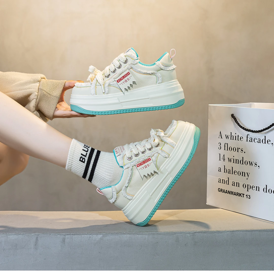 倩欧洲站原创设计师面包鞋女2023秋冬新款真皮厚底休闲鞋7厘米